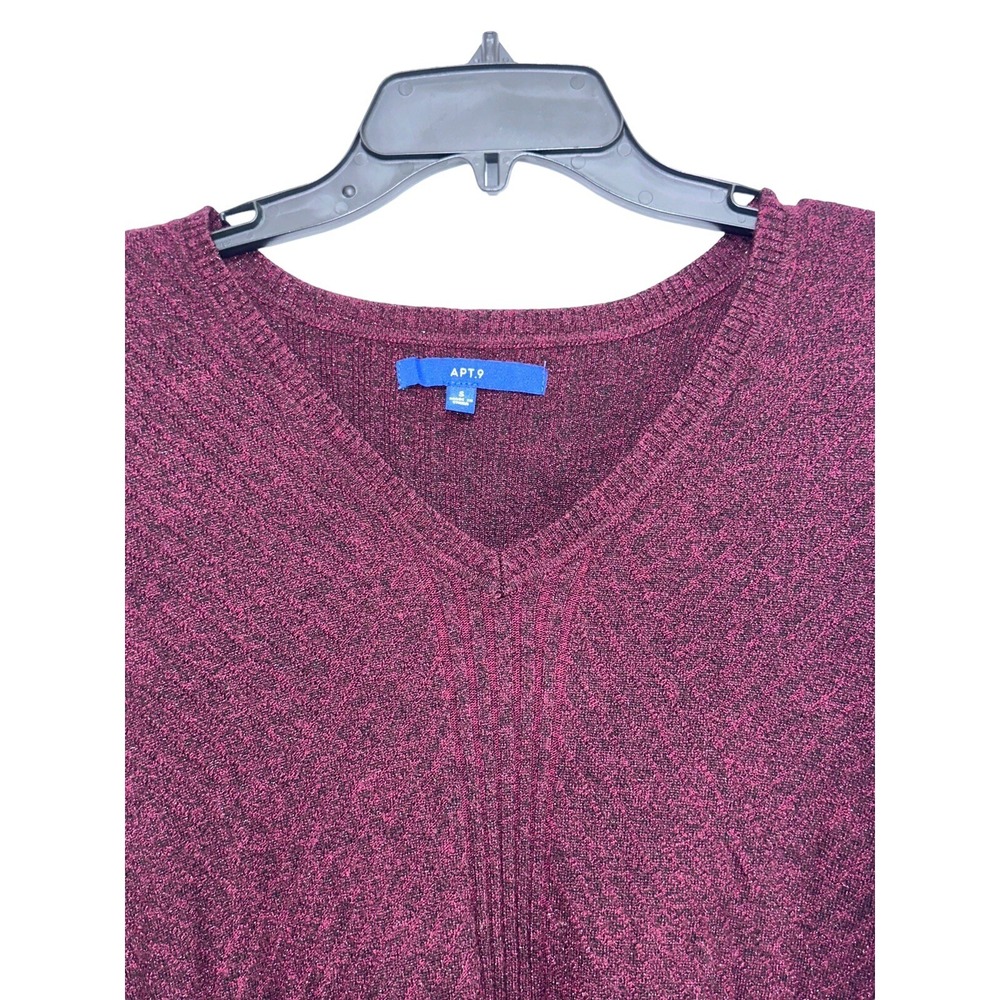 APT.9 Womens Sweater Size S Magenta V-neck Side Slits Sparkly Long Sleeve Knit - Picture 3 of 8